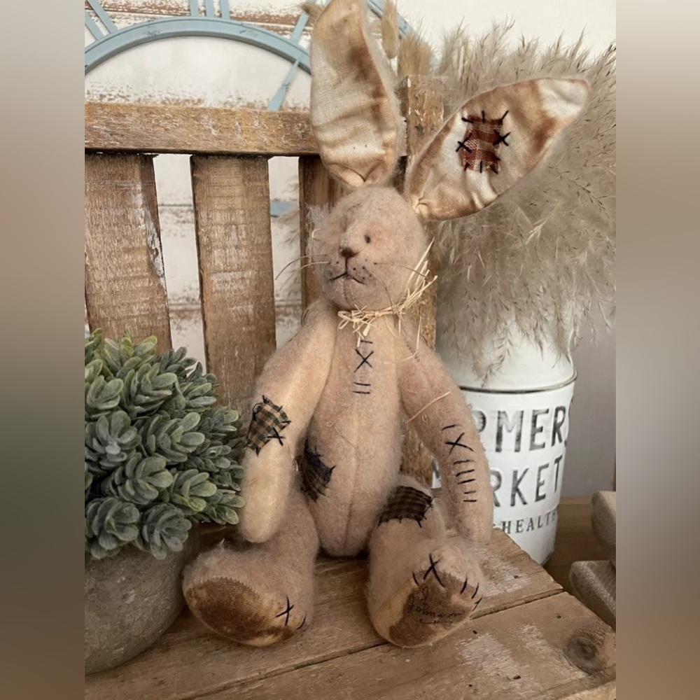 Handcrafted One-of-a-kind Jointed Bunny Rabbit Plush Stuffed NWT!